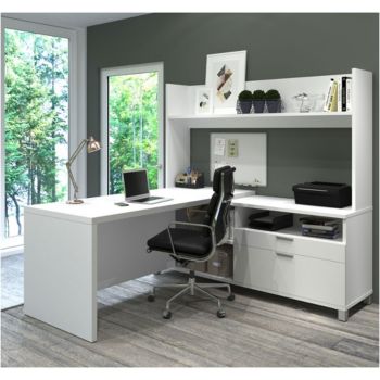 Pro Linea L Desk Open Hutch And Bookcase Officefurniture Com