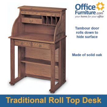 Compact Solid Wood Roll Top Writing Desk 29w Officefurniture Com