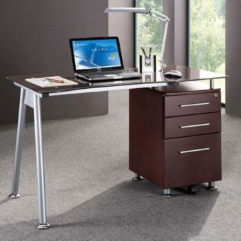 Techni Mobili Glass Computer Desk W File Cabinet Officefurniture Com