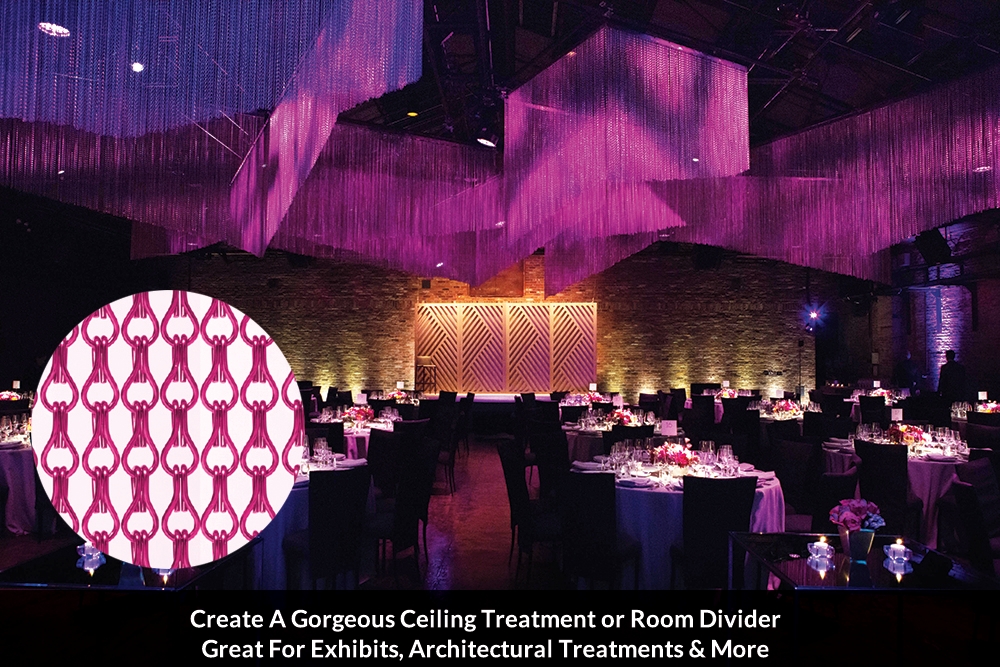 Chain curtaibn used a ceiling treatment in a ballroom