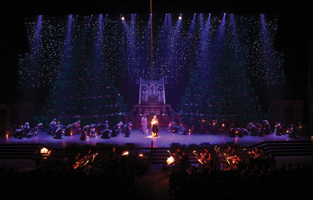 Fiber Optic Curtains create a snow effect for a Christmas Show