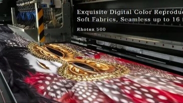 Huge printed backdrop rolling out of a huge printer