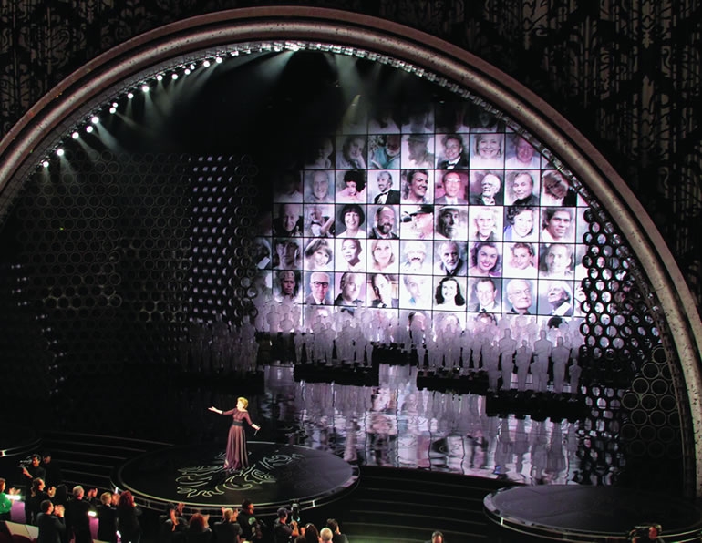 black rear projection screen diffusing academy awards video wall projection