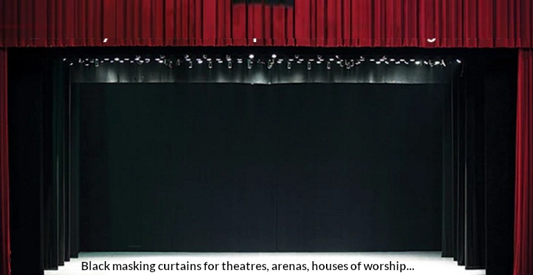 black-masking stage curtains with a red valance