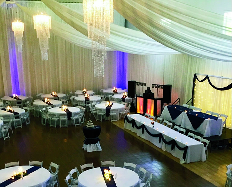 elegant party space with curtains and swags