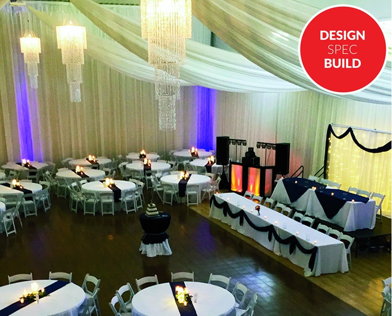 elegant party space with curtains and swags