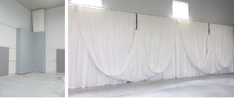 folding panels hide drapes and swags when not in use