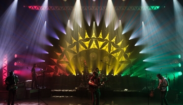 Metal Frame Holding Lit Fabric Used as a Concert Backdrop