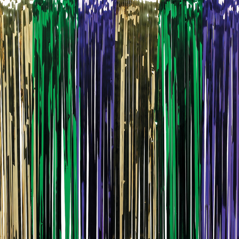 6” wide stripes in Gold Metallic, Green Metallc, Purple Metallic Rain Curtain