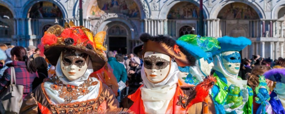 people in Mardi Gras masks