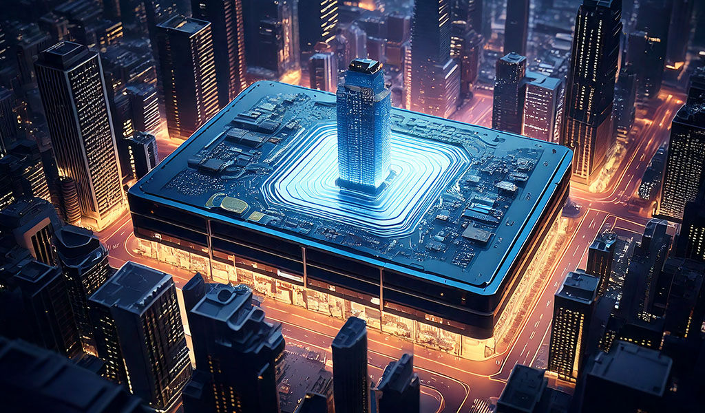 AI generated skyscraper as data storage packaging