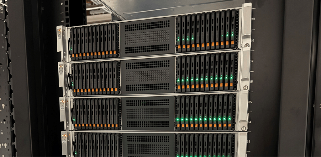 AI central lab at Solidigm headquarters contains over 23PB of data storage in a 16 U rack using122TB SSDs.