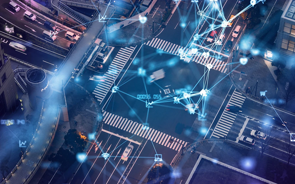  Cloud storage acceleration layer depicted with a data point overlay on a real-world intersection.