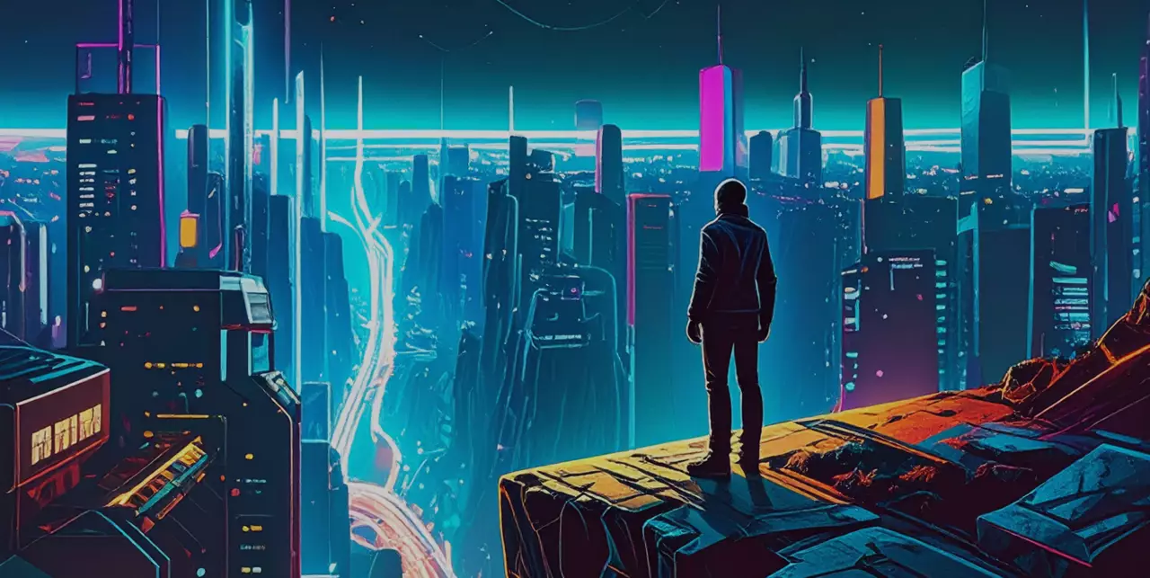 AI generated image of man standing at the edge of data collection for AI inferencing.
