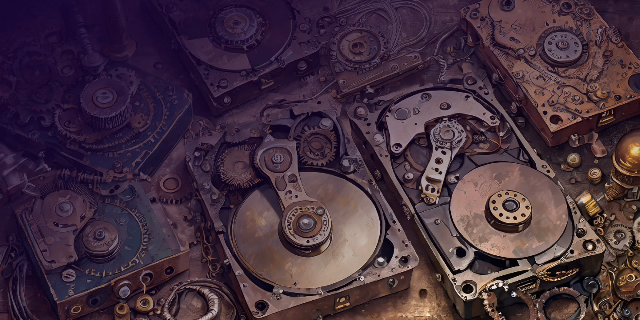AI-generated image of worn out HDDs that can’t handle AI workloads as well as SSDs. 