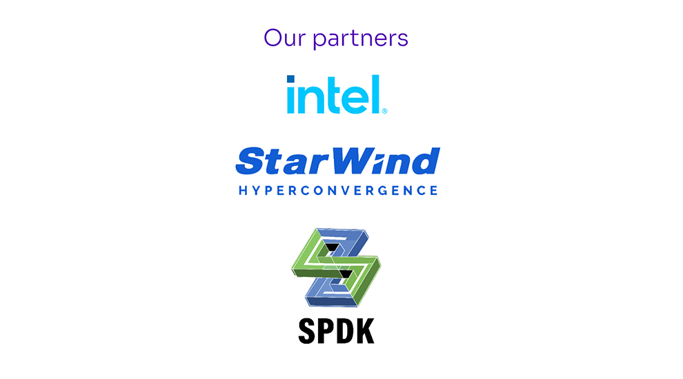 Solidigm CSAL partner logos for Intel, StarWind Hyperconvergence, and SPDK