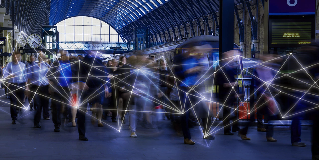 Train station with people as data points is part of our data-centric world  