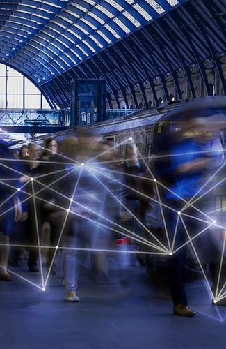 Train station with people as data points is part of our data-centric world  