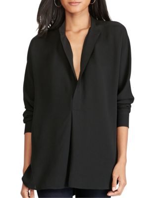 POLO RALPH LAUREN Silk Georgette Shirt-Black | ModeSens