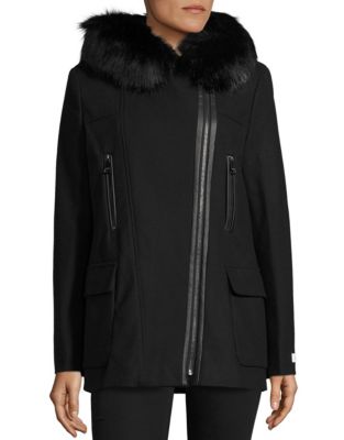 Calvin Klein Fur Trim Wool Coat | ModeSens