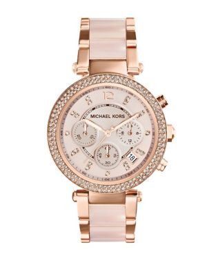 Michael Kors Ladies Parker Rose Gold Tone Chronograph Glitz Watch-ROSE GOLD-One Size