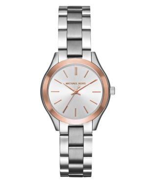 Michael Kors Analog Mini Slim Runway Two-Tone Bracelet Watch-SILVER-One Size