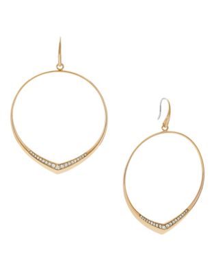 Michael Kors Knife Edge Stainless Steel Drop Hoop Earrings-GOLD-One Size