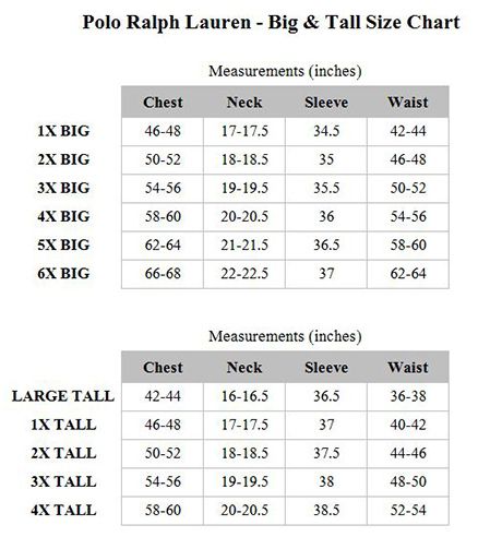 Ralph lauren xl size chart best sale