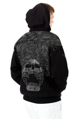 MENS EMBROIDERED SKULL PULLOVER HOODIE 