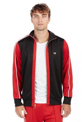 red and white track jacket