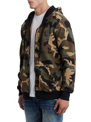 MENS BIG T METALLIC PUFF PRINT ZIP UP HOODIE