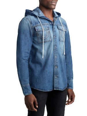 MENS BUTTON UP DENIM SHIRT W/ HOOD True Religion