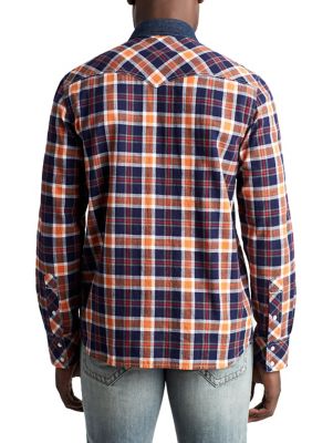 MENS MIXED DENIM PLAID BUTTON UP SHIRT True Religion