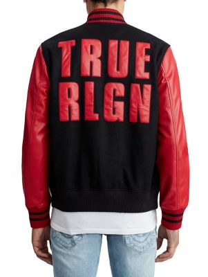 MENS VEGAN LEATHER VARSITY JACKET