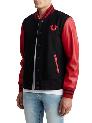 MENS VEGAN LEATHER VARSITY JACKET