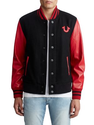 MENS VEGAN LEATHER VARSITY JACKET