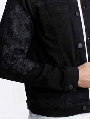 black denim jacket mens embroidered
