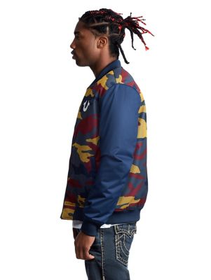 true religion camo bomber jacket