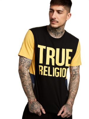 black and yellow true religion shirt
