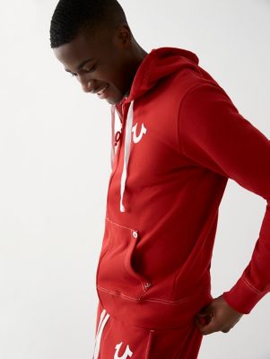 true religion red zip up hoodie