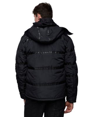 closure london mens racer logo puffer jacket black