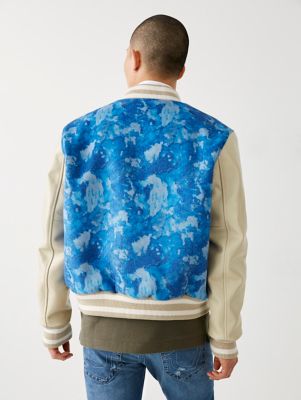 LEATHER TIE DYE VARSITY JACKET