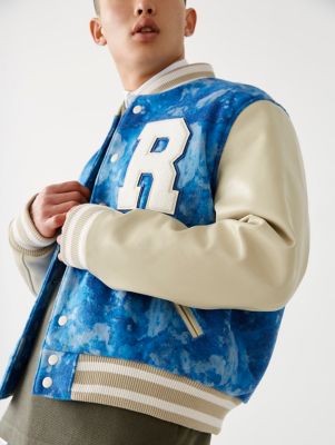 LEATHER TIE DYE VARSITY JACKET