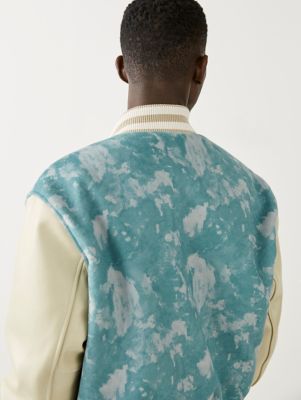 LEATHER TIE DYE VARSITY JACKET