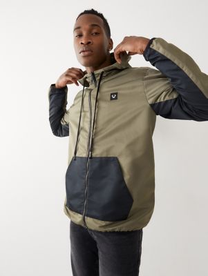 nylon windbreaker with flannel lining