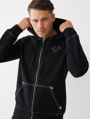 True Religion Men's World Tour Zip-Up Hoodie - Jet Black - Size XL