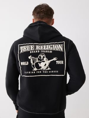 True Religion Men's World Tour Zip-Up Hoodie - Jet Black - Size XL