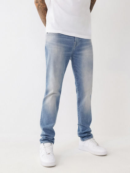 Mens Clothing Jeans Relaxed and loose-fit jeans Grey True Religion Denim Rocco Big T Skinny Jean in Light Grey for Men 