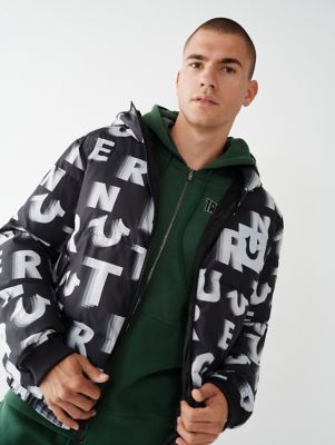 ALLOVER PRINT HOODED PUFFER JACKET