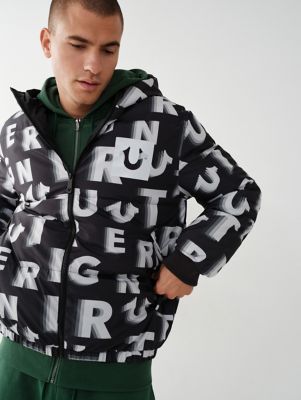 ALLOVER PRINT HOODED PUFFER JACKET